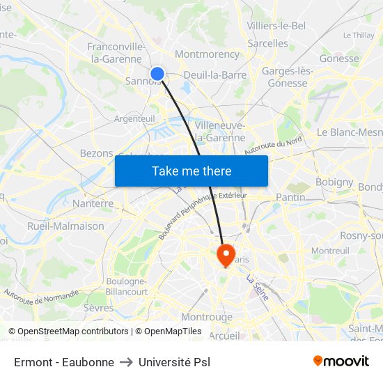 Ermont - Eaubonne to Université Psl map