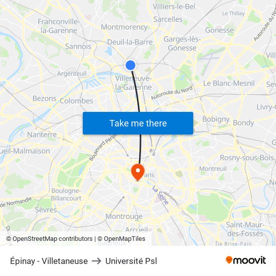 Épinay - Villetaneuse to Université Psl map
