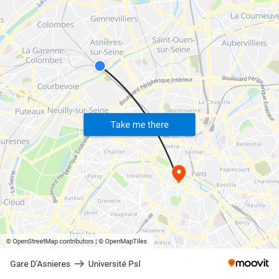 Gare D'Asnieres to Université Psl map