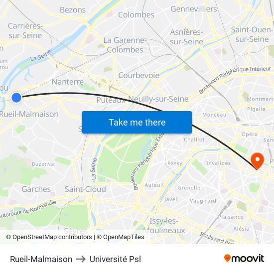 Rueil-Malmaison to Université Psl map