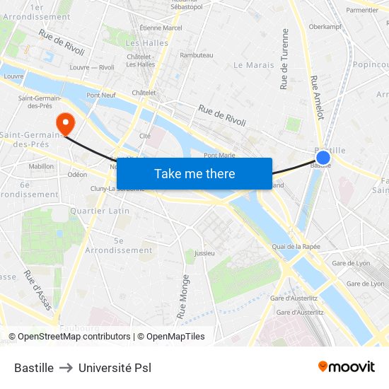 Bastille to Université Psl map