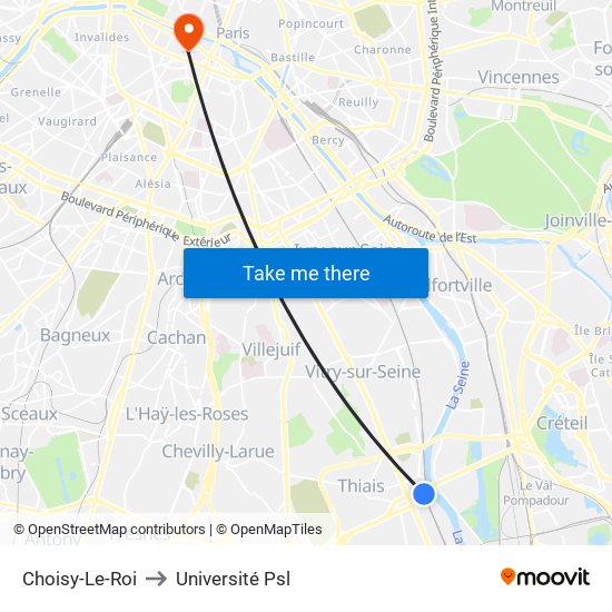 Choisy-Le-Roi to Université Psl map