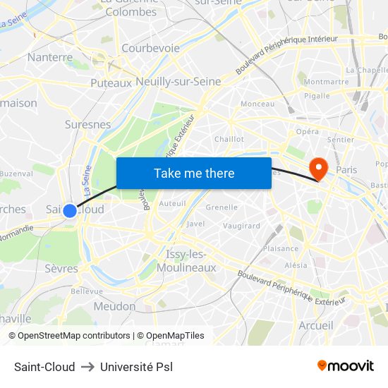 Saint-Cloud to Université Psl map