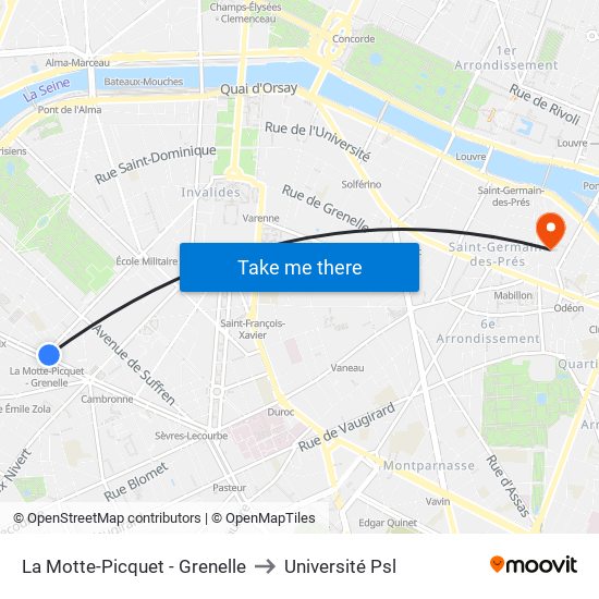 La Motte-Picquet - Grenelle to Université Psl map