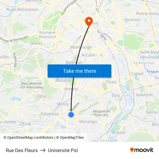 Rue Des Fleurs to Université Psl map