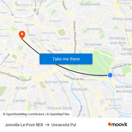 Joinville-Le-Pont RER to Université Psl map