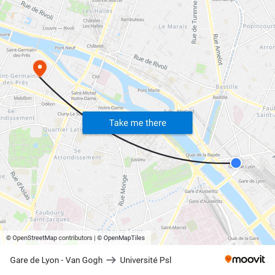 Gare de Lyon - Van Gogh to Université Psl map