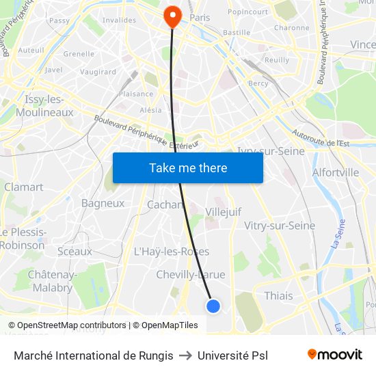 Marché International de Rungis to Université Psl map