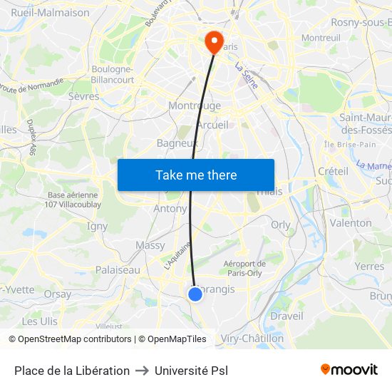 Place de la Libération to Université Psl map