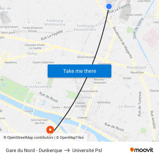 Gare du Nord - Dunkerque to Université Psl map