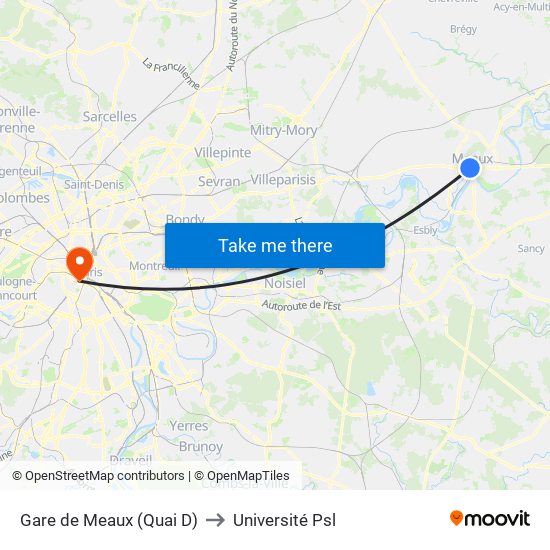 Gare de Meaux (Quai D) to Université Psl map