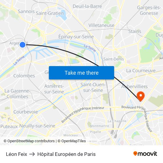 Léon Feix to Hôpital Européen de Paris map