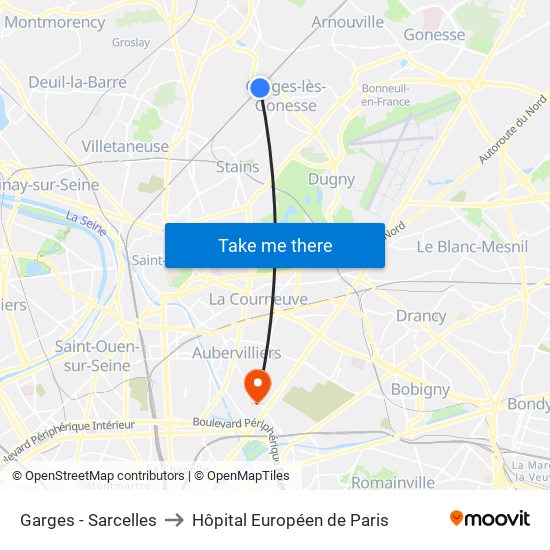 Garges - Sarcelles to Hôpital Européen de Paris map