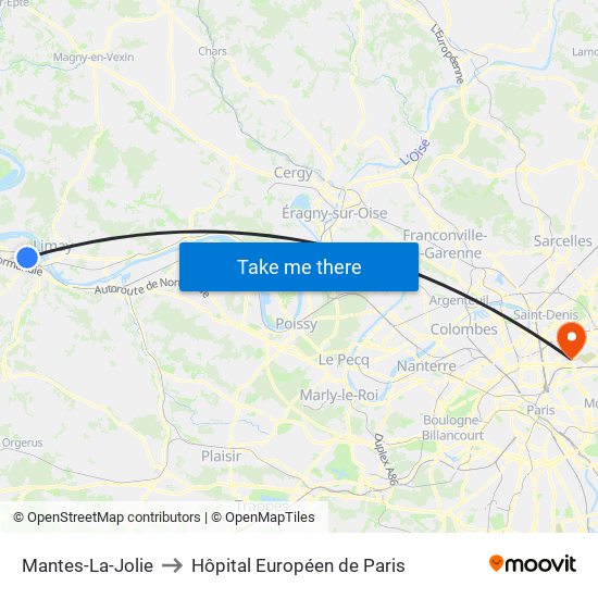 Mantes-La-Jolie to Hôpital Européen de Paris map