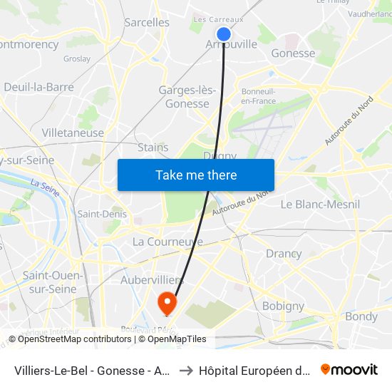 Villiers-Le-Bel - Gonesse - Arnouville to Hôpital Européen de Paris map