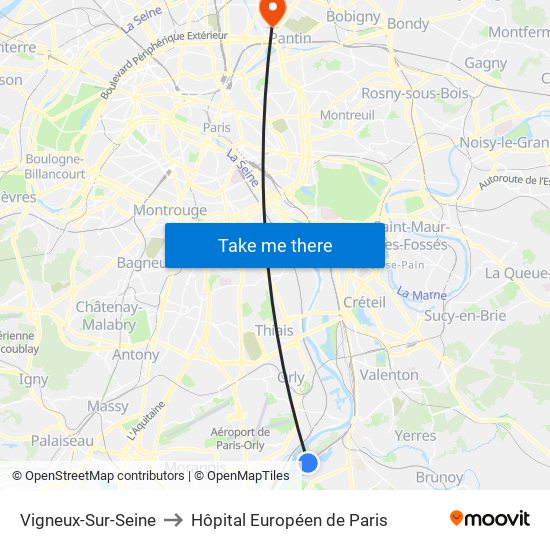 Vigneux-Sur-Seine to Hôpital Européen de Paris map
