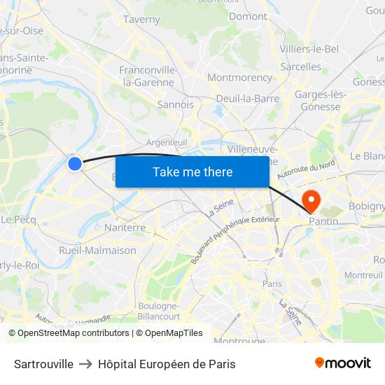 Sartrouville to Hôpital Européen de Paris map