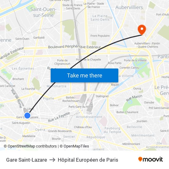 Gare Saint-Lazare to Hôpital Européen de Paris map