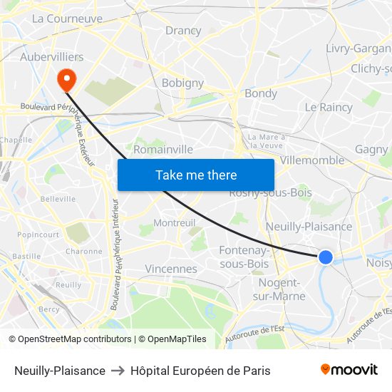 Neuilly-Plaisance to Hôpital Européen de Paris map