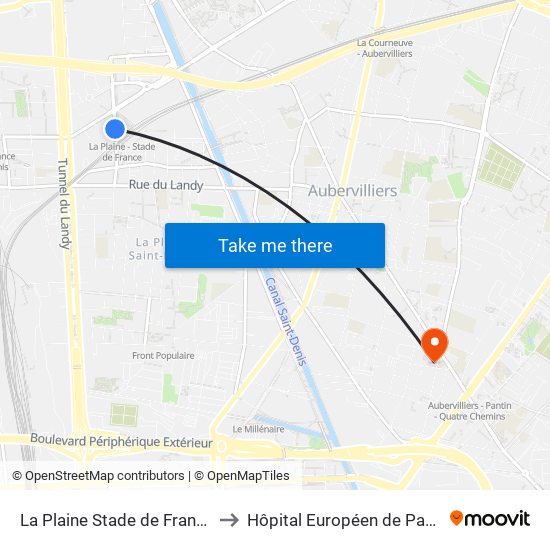 La Plaine Stade de France to Hôpital Européen de Paris map