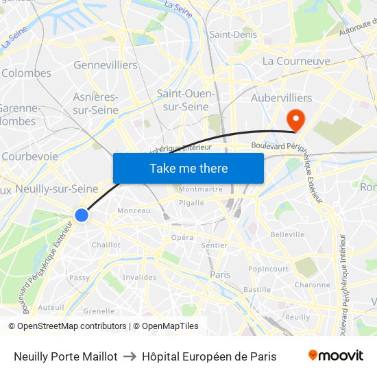 Neuilly Porte Maillot to Hôpital Européen de Paris map