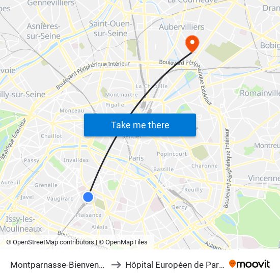 Montparnasse-Bienvenue to Hôpital Européen de Paris map