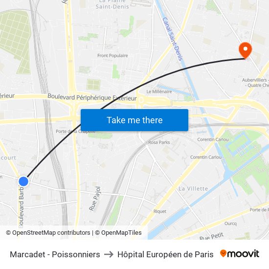 Marcadet - Poissonniers to Hôpital Européen de Paris map