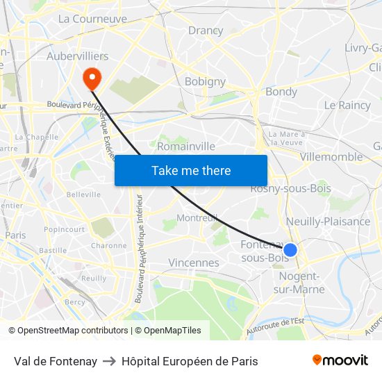 Val de Fontenay to Hôpital Européen de Paris map