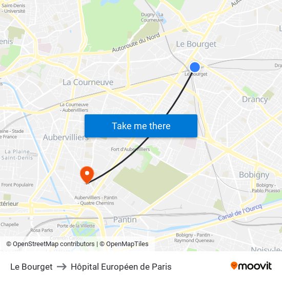 Le Bourget to Hôpital Européen de Paris map