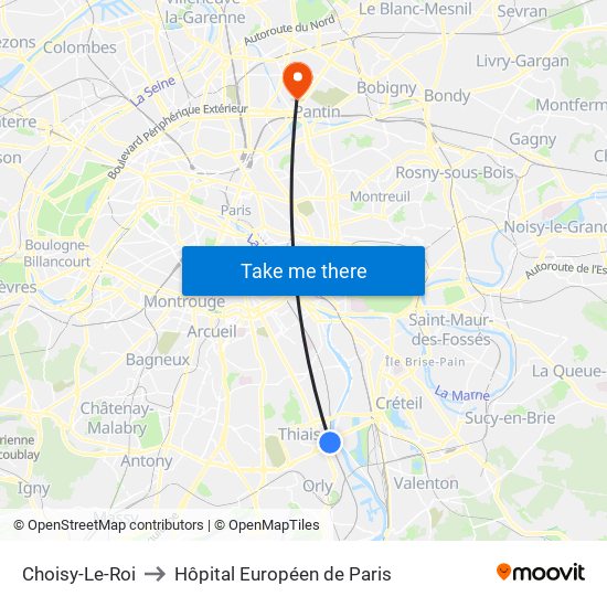 Choisy-Le-Roi to Hôpital Européen de Paris map
