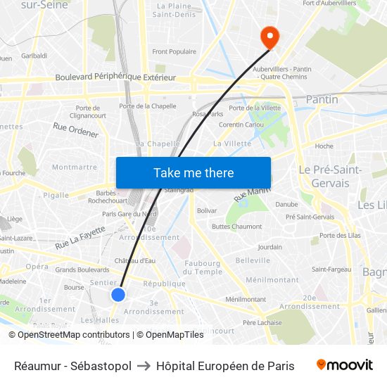 Réaumur - Sébastopol to Hôpital Européen de Paris map