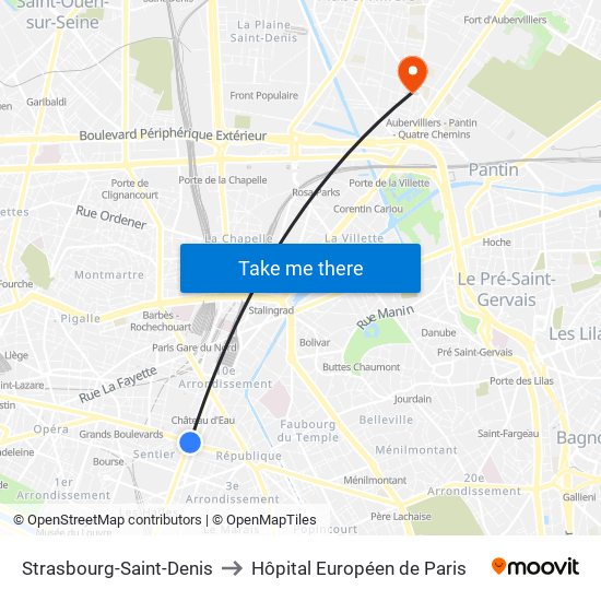 Strasbourg-Saint-Denis to Hôpital Européen de Paris map