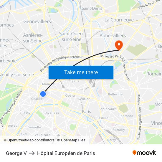 George V to Hôpital Européen de Paris map