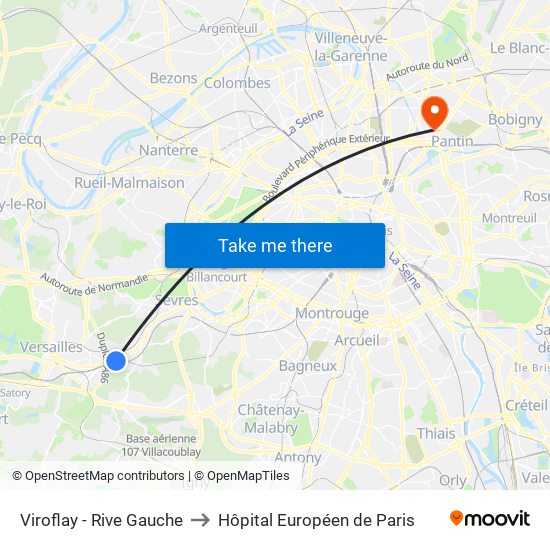Viroflay - Rive Gauche to Hôpital Européen de Paris map