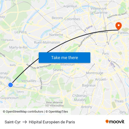 Saint-Cyr to Hôpital Européen de Paris map