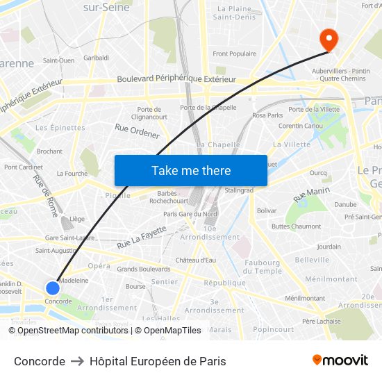 Concorde to Hôpital Européen de Paris map