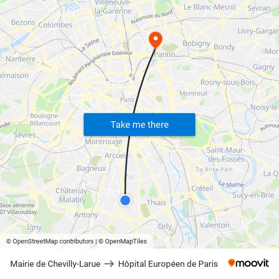 Mairie de Chevilly-Larue to Hôpital Européen de Paris map