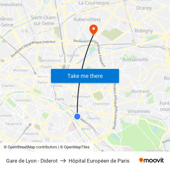 Gare de Lyon - Diderot to Hôpital Européen de Paris map