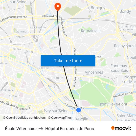 École Vétérinaire to Hôpital Européen de Paris map