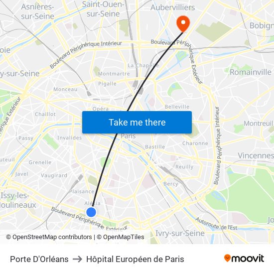 Porte D'Orléans to Hôpital Européen de Paris map