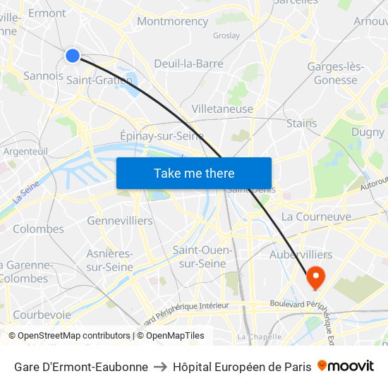 Gare D'Ermont-Eaubonne to Hôpital Européen de Paris map