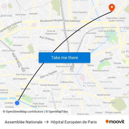 Assemblée Nationale to Hôpital Européen de Paris map