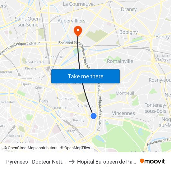 Pyrénées - Docteur Netter to Hôpital Européen de Paris map