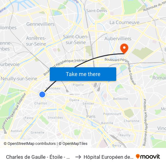 Charles de Gaulle - Étoile - Wagram to Hôpital Européen de Paris map