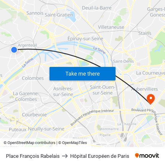 Place François Rabelais to Hôpital Européen de Paris map