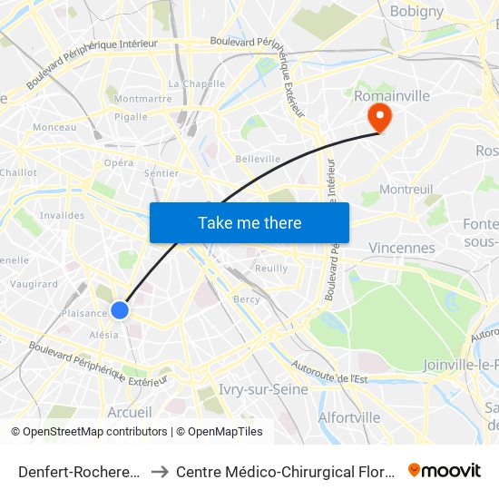 Denfert-Rochereau to Centre Médico-Chirurgical Floréal map