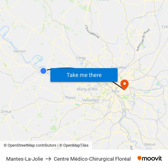 Mantes-La-Jolie to Centre Médico-Chirurgical Floréal map