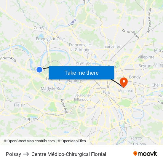 Poissy to Centre Médico-Chirurgical Floréal map
