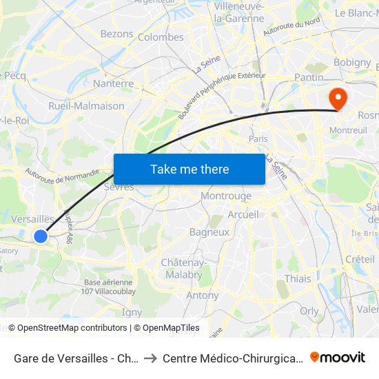 Gare de Versailles - Chantiers to Centre Médico-Chirurgical Floréal map