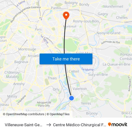 Villeneuve-Saint-Georges to Centre Médico-Chirurgical Floréal map